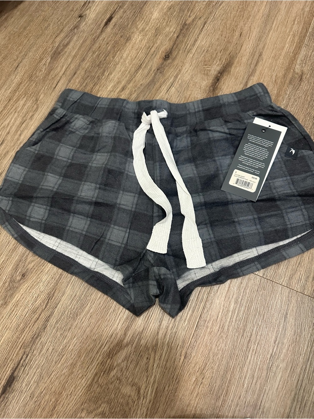 Glyder Charcoal Plaid Athletic Lounge Shorts with White Drawstring